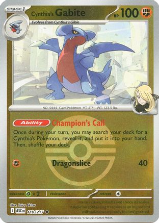 Cynthia's Gabite (Poke Ball) - (110) Reverse Holofoil [ME Ascended Heroes] - Trinity Hobby