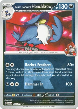 Team Rocket's Honchkrow (Team Rocket) - (127) Reverse Holofoil [ME Ascended Heroes] - Trinity Hobby