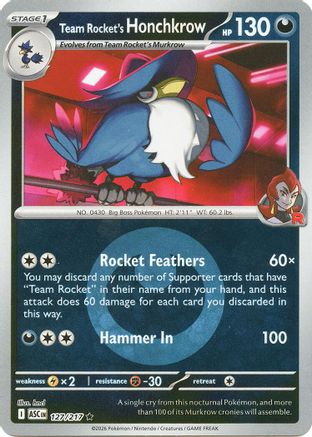 Team Rocket's Honchkrow (Energy Symbol Pattern) - (127) Reverse Holofoil [ME Ascended Heroes] - Trinity Hobby