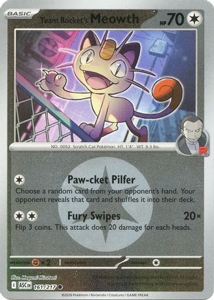 Team Rocket's Meowth (Energy Symbol Pattern) - (161) Reverse Holofoil [ME Ascended Heroes] - Trinity Hobby