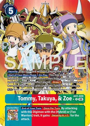 Tommy, Takuya, & Zoe (Alternate Art) (AD1-020) - [Advanced Booster Digimon Generation] Foil - Trinity Hobby