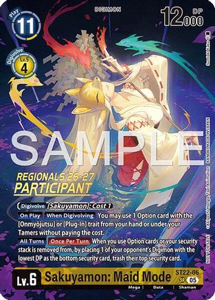 Sakuyamon: Maid Mode (Regionals 26-27 Season 1 Participant) (ST22-06) - [Starter Deck 22: Amethyst Mandala Advanced Deck Set] Foil