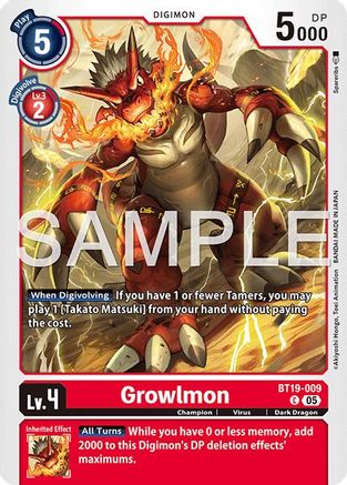 Growlmon (BT19-009) - [Advanced Booster Digimon Generation] - Trinity Hobby
