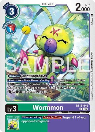 Wormmon - BT16-040 (Reprint) (BT16-040) - [Advanced Booster Digimon Generation] Foil - Trinity Hobby