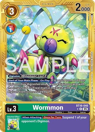 Wormmon - BT16-040 (Gold Border) (BT16-040) - [Advanced Booster Digimon Generation] Foil - Trinity Hobby