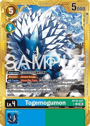 Togemogumon (Gold Border) (BT16-021) - [Advanced Booster Digimon Generation] Foil - Trinity Hobby