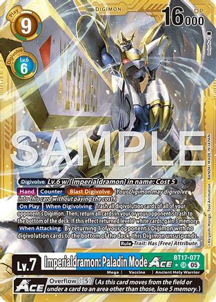 Imperialdramon: Paladin Mode ACE (Gold Border) (BT17-077) - [Advanced Booster Digimon Generation] Foil - Trinity Hobby