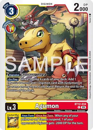 Agumon - BT12-034 (Reprint) (BT12-034) - [Advanced Booster Digimon Generation] Foil - Trinity Hobby