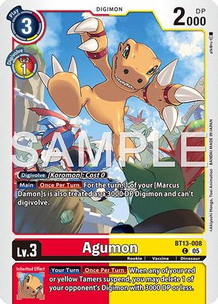 Agumon - BT13-008 (Reprint) (BT13-008) - [Advanced Booster Digimon Generation] Foil - Trinity Hobby