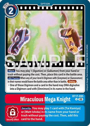 Miraculous Mega Knight (Reprint) (BT17-095) - [Advanced Booster Digimon Generation] Foil - Trinity Hobby