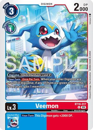 Veemon - BT16-017 (Reprint) (BT16-017) - [Advanced Booster Digimon Generation] Foil - Trinity Hobby
