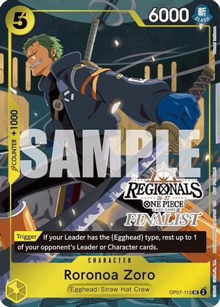 Roronoa Zoro (113) (Regionals Finalist Card Set 26-27) (OP07-113) - [One Piece Promotion Cards] Foil