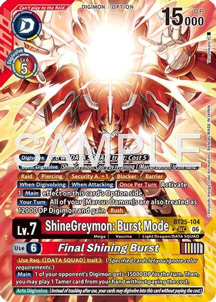 ShineGreymon: Burst Mode // Final Shining Burst (Alternate Art) (BT25-104) - [Dual Revolution] Foil