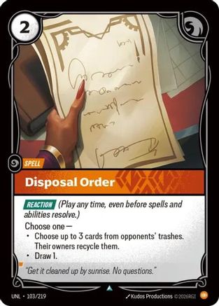 Disposal Order (103/219) - Unleashed Foil - Trinity Hobby