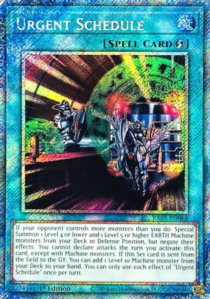 Urgent Schedule (Platinum Secret Rare) [RA05-EN064] - Rarity Collection 5 1st Edition - Platinum Secret Rare - Trinity Hobby