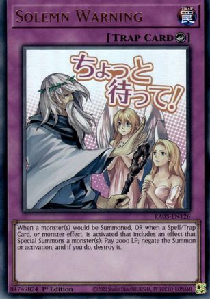 Solemn Warning [RA05-EN126] - Rarity Collection 5 1st Edition - Ultra Rare - Trinity Hobby