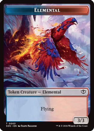 Elemental (0003) // Treasure Double-Sided Token  [Foil]  (SOS-3 // 12) - [Secrets of Strixhaven] - Trinity Hobby