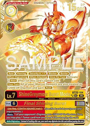 ShineGreymon: Burst Mode // Final Shining Burst (Rare Pull) (BT25-104) - [Dual Revolution] Foil
