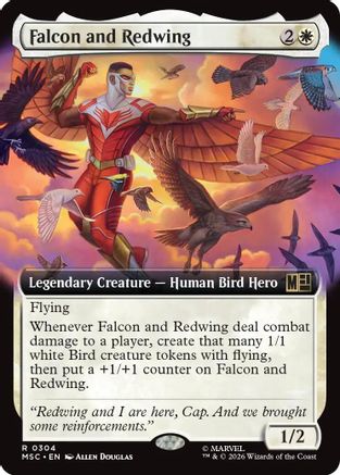 Falcon and Redwing (Extended Art)  [Foil]  (MSC-304) - [Commander: Marvel Super Heroes]