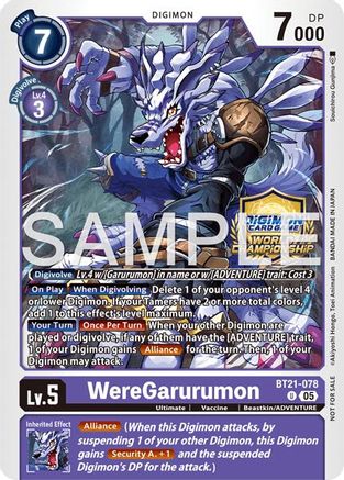 WereGarurumon (World Championship 26–27 Regionals Season 2) (BT21-078) - [World Convergence] Foil