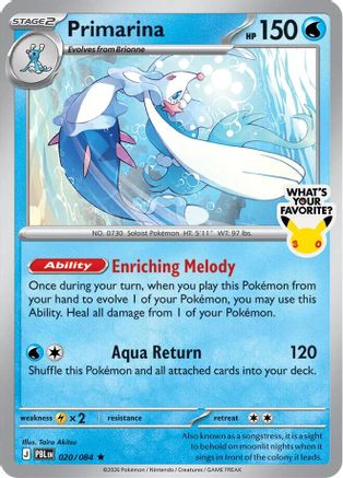 Primarina - 020/084 (What's Your Favorite Stamp) - (20/084) Holofoil [Miscellaneous Cards & Products]