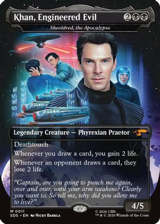 Khan, Engineered Evil - Sheoldred, the Apocalypse (Borderless)  [Foil]  (SDS-011) - [Star Trek: Stardates]
