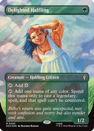 Delighted Halfling (Borderless) (Surge Foil)  [Foil]  (HOC-065) - [The Hobbit: Eternal-Legal]