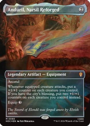 Anduril, Narsil Reforged (Borderless) (Surge Foil)  [Foil]  (HOC-080) - [The Hobbit: Eternal-Legal]