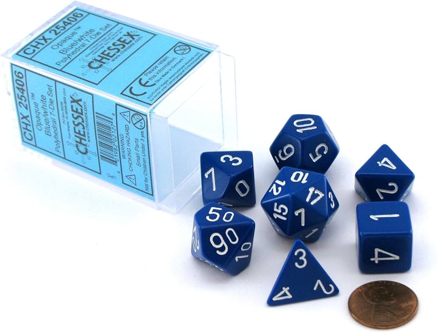 Opaque Polyhedral Blue/White 7-Die Set - Trinity Hobby