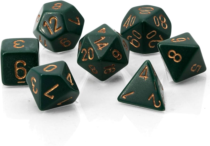 Opaque Polyhedral Dusty Green/Copper 7-Die Set - Trinity Hobby