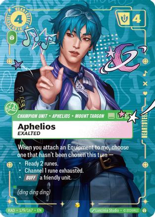 Aphelios Exalted Heartsteel Overnumbered 179/167 Radiance Foil Riftbound card by UVS Games