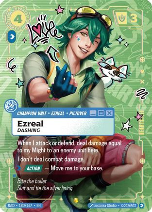 Ezreal Dashing Heartsteel Overnumbered Radiance Foil Riftbound single by UVS Games