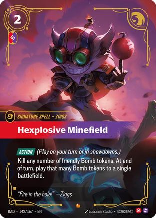 Hexplosive Minefield Radiance Foil trading card from Riftbound by UVS Games
