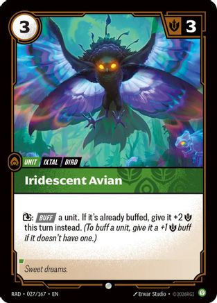 UVS Games Iridescent Avian (027/167) Radiance Riftbound trading card with iridescent avian artwork