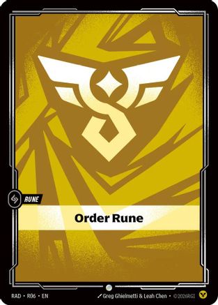 Order Rune (R06) Radiance Riftbound single by UVS Games, featuring rune artwork and card details