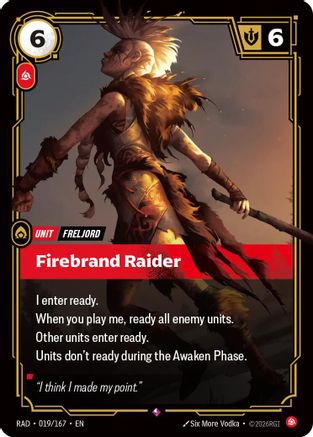 Firebrand Raider (019/167) Radiance Foil Riftbound single by UVS Games collectible card