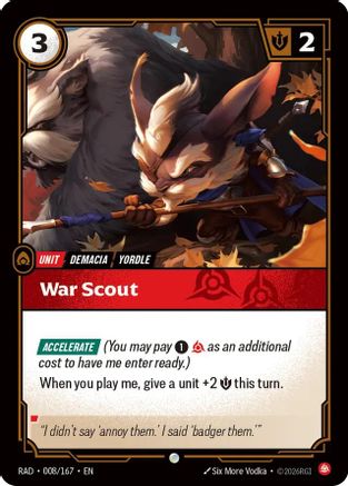 War Scout Radiance Foil trading card from Riftbound by UVS Games, card 008/167