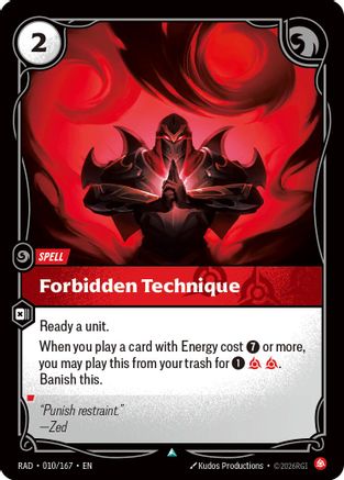 Forbidden Technique Radiance Foil trading card from Riftbound Singles by UVS Games, card 010/167