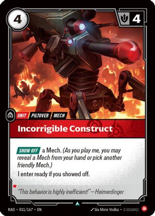 Incorrigible Construct (011/167) Radiance Foil Riftbound single by UVS Games