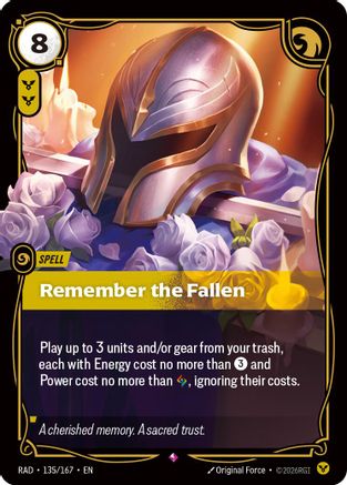 Remember the Fallen Radiance Foil Riftbound trading card by UVS Games, card 135/167
