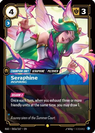 Seraphine Inspiring Alternate Art Radiance Foil Riftbound trading card by UVS Games, 065a/167