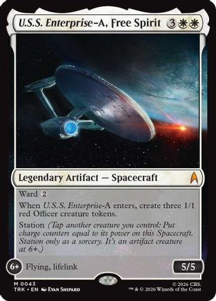 Magic: The Gathering U.S.S. Enterprise-A Free Spirit MTG single card from Star Trek collection, featuring spaceship artwork.