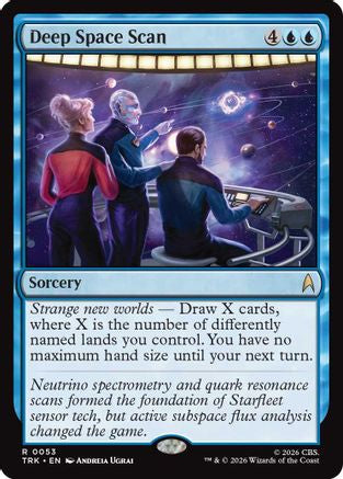 Magic: The Gathering Deep Space Scan MTG single card from Star Trek series featuring a cosmic space scene with starship illustration.