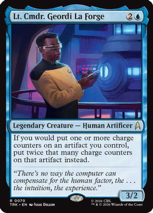 Image of Lt. Cmdr. Geordi La Forge Magic: The Gathering MTG Single card from Star Trek series, featuring character artwork and details.