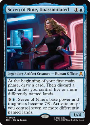 Magic: The Gathering Seven of Nine unassimilated foil MTG card from Star Trek series, featuring her detailed character artwork.