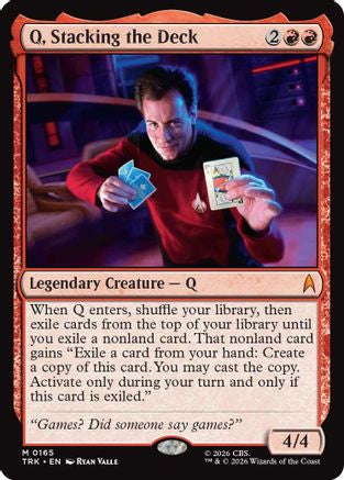 Magic: The Gathering foil card Q, Stacking the Deck from Star Trek MTG single, featuring a detailed illustration of Q.
