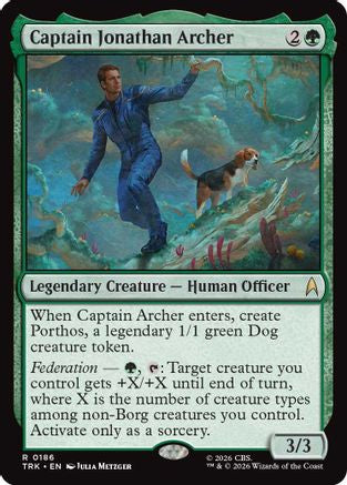 Magic: The Gathering Captain Jonathan Archer MTG single card from Star Trek series, featuring detailed character artwork.