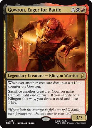 Foil Magic: The Gathering Gowron, Eager for Battle MTG card from Star Trek series, featuring a detailed character illustration.
