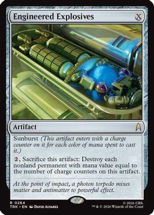 Magic: The Gathering engineered explosives foil card from Star Trek MTG Single set, featuring detailed artwork and game information.