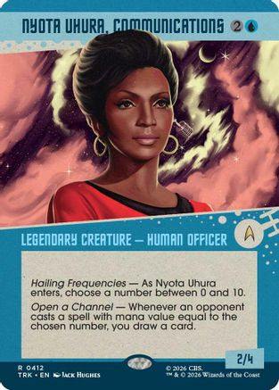 Foil Nyota Uhura Magic: The Gathering Star Trek MTG single card featuring her communications role with vibrant artwork.